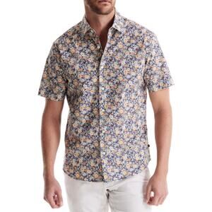 SOFT CLOTH Modern Fit Floral Short Sleeve Button-Up Shirt Gardenia Print Size M